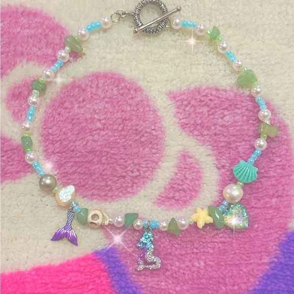 None Jewelry - “ Mermaid Shore ” Charm Beaded Choker Necklace Handmade